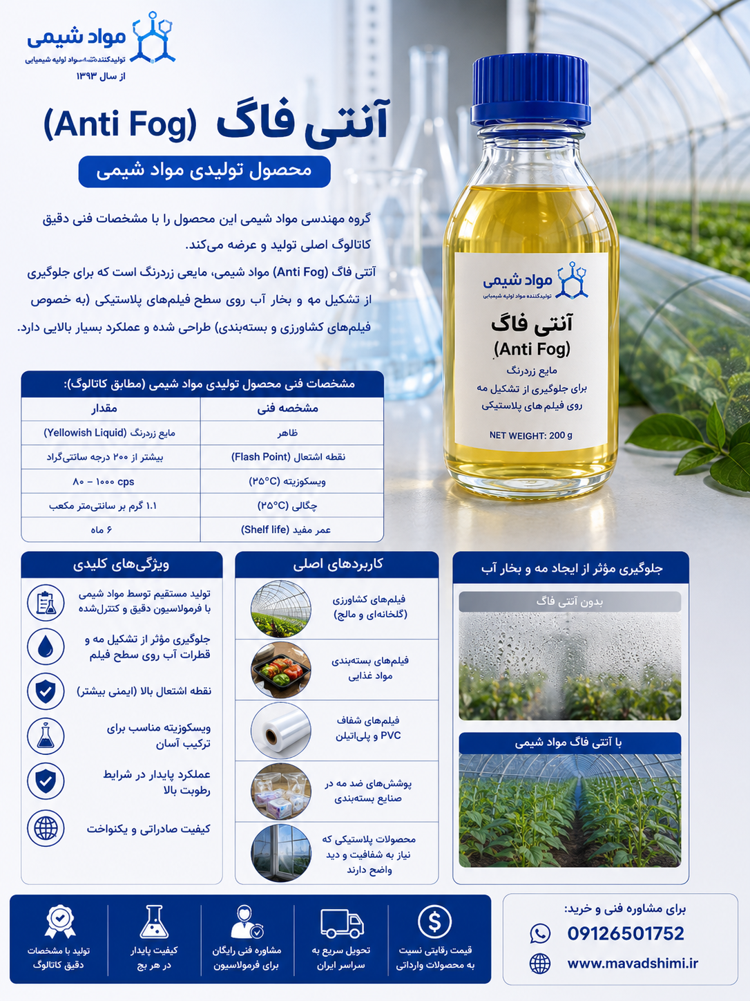 آنتی فاگ (Anti Fog) | محصول تولیدی مواد شیمی با مشخصات فنی دقیق